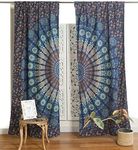 Popular Handicrafts Printed Panels Curtains Indian Hippie Bohemian Beautiful Peacock Mandala Curtain Panels Blue Tarquoise