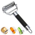 Deiss PRO Swivel Vegetable Peeler - Sharp Stainless Steel Peeler with Easy Non-Slip Hand Grip, Potato Peelers for Kitchen, Fruit, Carrot, Apple, Veggie, Kiwi, Durable, Dishwasher Safe (Silver Wide)