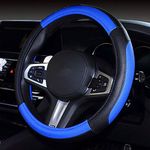 Pahajim Steering Wheel Covers Microfiber Universal 15 Inch/38CM Hand Stitching Breathable Anti-slip Car Wheel Cover Interior Accessories for Auto Van Truck SUV (Black-Blue)