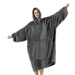 FestiCorp Oversized Blanket Hoodie for Adults - Extra Long Wearable Sweatshirt with Giant Sleeve, Hood and Pocket, Dark Gray, Adult