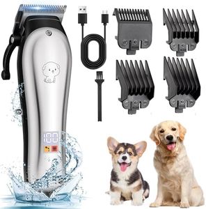 YAZEKY Tondeuse Chien,Professionnelle Poil Long Epais Tondeuse, Chat faible bruit pour tailler, avec Ecran LCD et 4 Accessoires de Peigne, Convient petits chiens chats animaux aux (Argent)