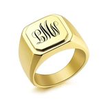 INBLUE Personalized Engraved Name/Initial Monogram Signet Ring for Men with Optional Size N-Z+5 Stainless Steel Letter Rings with Ring Size Adjusters Fashion Ring Jewelry for Anniversary Wedding - C3