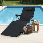 COSTWAY Folding Sun Lounger, 7 Positions Adjustable Sunbed Deck Chairs with Detachable Pillow and Cup Holder, Outdoor Indoor Reclining Bed for Garden Patio Beach (Black)