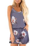 STYLEWORD Womens Summer Beach Playsuits Floral Spaghetti Strap Casual Short Jumpsuit Rompers with Pocket(Floral04,M)