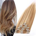 16 inches SEGO Human Hair Extensions Clip in 100% Real Remy #18/613 Ash Blonde&Bleach Blonde - 8 Pcs 18 Clips - Full Head Hair Pieces for Women Invisible Straight (90g)