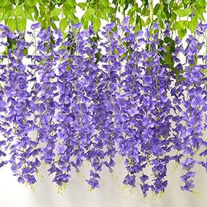 AIBAOBAO Lot de 12 Fleurs artificielles, Tissus d'ameublement, glycines artificielles, Fleurs artificielles en Soie, pour Mariage, Maison, Jardin, fête, décoration de Mariage Vintage (Violet)