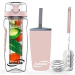 InstaLite Tritan Fruit Infuser Detox Water Bottle, BPA-Free Material with Full Length Infusion Rod, Recipe eBook & Accessories 1 Liters (Rose Gold)