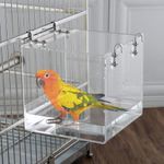 Hanging Cube Bird Bath Cage Bird Bath for Cockatiels Bird Bath for Cage No-Leakage Upgrated Acrylic Clear Bird Bathtub Parrot Parakeets Shower Box Bowl Cage Accessory for Water&Sand Washing,16x16x16cm