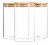 Set of 3 Glass Jars with Bamboo Lids | 900ml Airtight Storage Containers for Kitchen | Ideal for Pasta, Flour, Cereal, Rice, Sugar, Tea, Coffee Beans | Durable, Eco-Friendly, Reusable Glass Storage