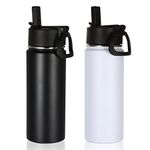 Volhoply 18oz Insulated Water Bottle Bulk 2 Pack,Kids Stainless Steel Water Bottles with Straw,Double Wall Vacuum Metal Thermos Water Bottle,Wide Mouth Reusable Sport Flask for Cold Drink(Mix,2 Set)