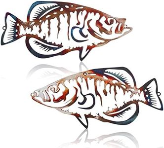 Lounsweer 2 Pcs Metal Fish Wall Decor Vintage Fishing Decor Rustic Hanging Fish Wall Art for Fishing Living Room Bedroom Bathroom Cabin Fishing Gift, 10 x 4.3 Inch