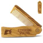 Striking Viking Folding Wooden Comb - Men's Hair, Beard & Mustache Comb - Pocket Sized Sandal Wood Comb for Everyday Grooming, Use Dry or with Balms and Oils - Beard Gift for Men