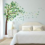 decalmile Green Tree Wall Stickers Flying Leaves Wall Decals for Home Living Room Bedroom Sofa Backdrop TV Wall Decoration (XL, Green, Right)