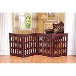 Star Wooden HANDICRAFTS Wooden Floral Folding Pet Gate New 4 Panel | Baby Gate for Stairs | Step Over Fence for Stairs | Baby Safety Fence Dog Gate Partition Curtains for Hall (Brown)