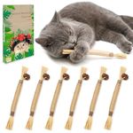 flowerstarry 6 Packs Natural Matatabi Silvervine Chew Sticks, Natural Cat Teeth Nip Cleaning Catnip Toys for Indoor Kitten Teething and Stress