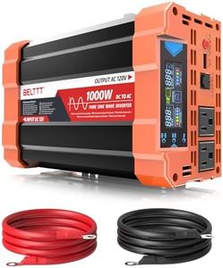 BELTTT 1000Watt Pure Sine Wave Inverter 12V DC to 120V AC for RV, Truck, Off-Grid Solar Car Power Inverter 12V to 110V Converter with Dual AC Socket and 5V 2.1A USB, Intelligent LCD, 2000W Peak