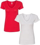 Clementine Apparel Women's Ideal V-Neck Tee (Pack of 2), RED/White, X-Large