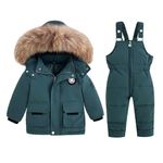 Valcatch Kids Winter Puffer Jacket and Bib Snowpants 2-Piece Snowsuit Ski Suits Hooded Down Coat and Bib Trousers Toddler Winter Warm Outfit Clothes Set for Boys Girls 1-5 Years