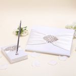 KateMelon Ivory Luxe Crystal Wedding Guest Book and Pen Set