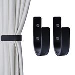 OCIOLI 2 Pieces Curtain Tiebacks Wood Curtain Holdbacks U Shaped Curtain Hooks Curtain Tie Backs Wall Mount Curtain Holder Curtain Pull Backs Tie Backs for Curtains (Black, 2)