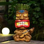 Yiosax Solar Tiki Statue Outdoor Decor-Garden Guitar Tiki Statues-Tiki Bar Decorations for Outdoor Patio Yard Lawn Balcony Bar Party,Waterproof Garden Sculpture 10.35 Inch Tall