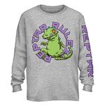 Nickelodeon Mens Long Sleeve Shirt - #TBT Mens 1990's Clothing - Rugrats Reptar Long Sleeve T-Shirt, Heather Grey, Small