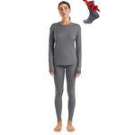 Merino.tech Merino Wool Base Layer Womens Set - Merino Thermal Underwear Womens Top and Bottom Lightweight, Midweight, Heavyweight (Medium, 165 LITE Perfect Grey)
