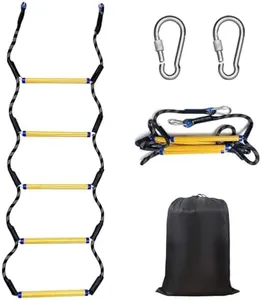 Foldable 5 Step Boat Rope Ladder-400lbs Strength Outdoor Climbing Marine Ladder, Portable Fishing Rope Boarding Ladder with 2 Hooks. Ideal for Inflatable Boats, Fishing Boats, Kayaks, Morboats,Canoes