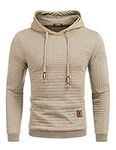 COOFANDY Men's Hoodie Hipster Gym Long Sleeve Work Jumper Drawstring Checked Jacquard Pullover Hoodies, khaki, XL