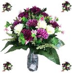 41cm Chrysanthemum Grave Bouquet | 5 COLOUR & STYLE VARIATIONS | Grave Flowers | Artificial Flowers For Graves | For Cemetery Decorations & Floral Displays Home Decor (Purple, Lilac & Cream)