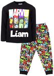 Marvel - Personalised Kids Pyjamas - Black Long Sleeve Pyjamas With Superheroes - 100% Cotton Sleepwear - Official Merchandise - 8/9 Years