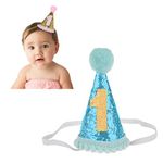 BabyMoon Glitter Sparkle Princess 1st Birthday Hat with Blush Chiffon Embellished Flowers for Cake Smash Party Supplies Photography Props