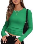 Zeagoo Womens Shirts Long Sleeve Knit Top Round Neck Slim Fitted Solid Basic Tee Cute Fall Layering Thermal Tshirts Travel Tops Green Small