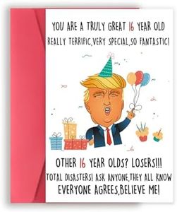 Missonemi Funny Trump 16th Birthday Card for Him Her, Humorous Donald 16th Birthday Card Gift for Son Daughter, 16 Year Old Birthday Decoration for Niece Nephew