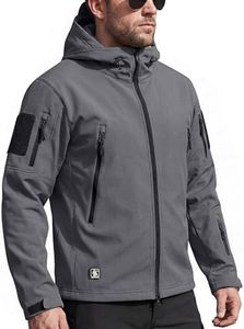 FREE SOLDIER Men's Outdoor Waterproof Soft Shell Hooded Military Tactical Rain Jacket (Gray Melange, XL)