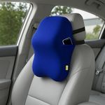 SleepyCat Pro Neck Cushion | S-Shaped Ergonomic Memory Foam | Dual Adjustable Straps | Premium Cool Nylon Cover | Side Storage Pockets | Travel Comfort Support | Car Journey Relief | Blue