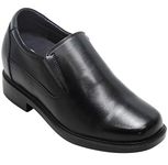 CALTO Men's Invisible Height Increasing Elevator Shoes - Black Leather Slip-on Lightweight Casual Loafers - K31714 - Size 8 UK - 3.6 Inches Taller