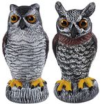 Hausse 2 Pack Fake Owl Decoy Bird Scarecrow Sculpture, Plastic Horned Owl Bird Deterrents with Yellow Claws, Garden Protectors, Large Nature Enemy Pest Repellent for Outdoor Garden Yard