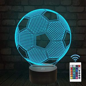 FULLOSUN Soccer Kids Night Light, 3D Football Optical Illusion Lamp Timer & Remote Control with 16 Color Changing Great Bedroom Decoration for Sports Fan Toddler Men Friends