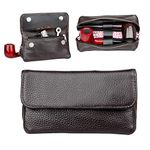 LUCKFY Health Secure Soft Genuine Leather Smoking Tobacco Pipe Pouch Portable Case Bag for 2 Pipes Tamper Filter Tool Cleaner Preserve Freshness,Brown