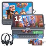 GOnavidio 12" Dual Car DVD Players with HDMI Input, Headrest DVD Players for Car with Headphones, 5-Hour Battery, 1366 * 768 Screen Mirroring, USB/TF Reader, MP4/MKV, Last Memory