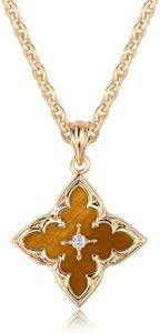 Fettero Gold Clover Necklace for Women Dainty 14K Gold Plated CZ Pendant Necklace Charm Colorful Clover Pendant Lucky Necklace for Women Jewelry - Brownish Yellow Stone