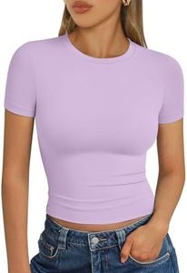 Trendy Queen Womens Basic T Shirts Scoop Neck Short Sleeve Crop Tops Slim Fit Summer Tees Y2k Clothing 2025 Purple XS