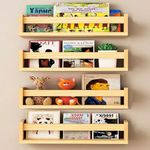 Oirfaxs Floating Nursery Book Shelves for Wall Set of 4, 16.5Inch Wall Bookshelf for Kids Room, Wood Book Shelf for Baby Toddler Wall Shelves for Bedroom Bathroom Toy and Decor Storage (Natural Wood)