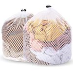 2 Packs Laundry Mesh Bags, Drawstring Net Laundry Bag for Washing Machine, Mesh Wash Bags, Heavy Duty Dirty Clothes Washing Machine Bag, Travel Washing Bag for Cloths Blouse Underwear(20x24/24x32inch)