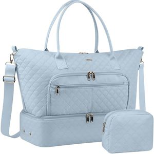 HOTOR Travel Duffle Bag for Women - Carry on Bag with Toiletry Pouch & Shoe Compartment, Large Overnight Weekender Bags for Gym, Business Trips, Sports and Hospital, Blue, 17.3" x 7.9" x 13.4"