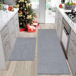 BEQHAUSE Kitchen Rugs and Mats Non Skid Washable Kitchen Floor Mat with TPR Backing 100% Polyester Kitchen Mat Set of 2 Absorbent Runner Rugs for Kitchen 50X76cm+50X122cm, Light Grey