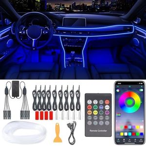 Interior Car Lights, 9 in 1 Car LED Lights with Wireless APP/RF Remote/Button Control, 16 Million Colors Ambient Lighting Kit with 5 Fiber Optic LED Strips & 4 Under Dash Lights for Cars