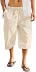 COOFANDY Capri Pants for Men Loose Casual Elastic Waist Capri Yoga Pants Lightweight Summer Beach Pants Beige, S