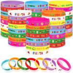 JUNEBRUSHS 64pcs Mexican Fiesta Wristband Silicone Bracelets Cactus Guitar Hat Rubber Bracelets for Mexican Fiesta Birthday Decoration Kids Party Favor Gift Supplies（8 Designs）